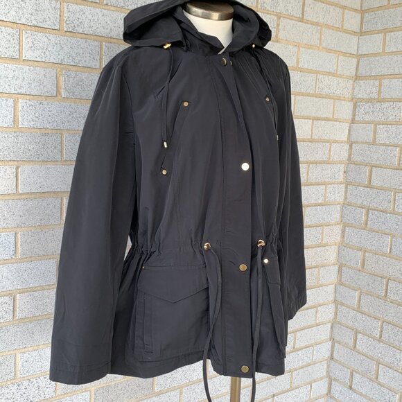 CHARTER CLUB WATER RESISTANT BLACK HOODED JACKET SIZE XL 100% POLYESTER - Picture 3 of 9
